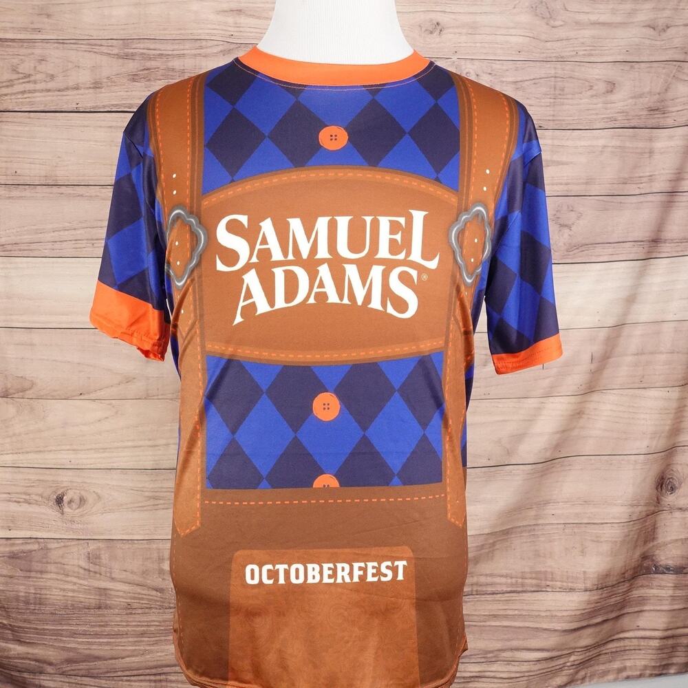 Samuel Adams Shirt Adult‎ Small Blue Octoberfest Beer Lederhosen Graphic Tee